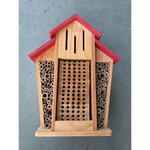 Wooden Insect Hotel Bee Butterfly House Garden Nesting Habitat Red Roof 12 In E2